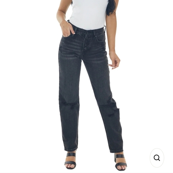 Kancan high rise Charcoal black Wash High Rise Torn Straight Jeans 90s 7 27 NWOT - Picture 7 of 16